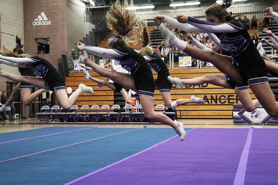 At halftime of Friday nights basketball, cheer performed their routine on mats. Recently, the cheerleaders were told they couldnt tumble during their routines on the wooden gym floor, but not wanting to sacrifice what theyd worked hard on, they compromised with the mats.
