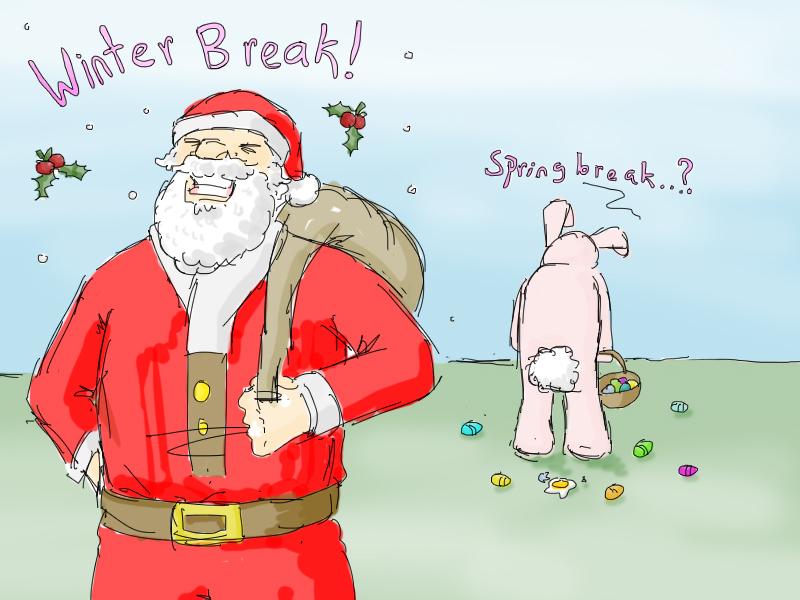 Big man Santa always pushes the pink bunny out of the limelight 