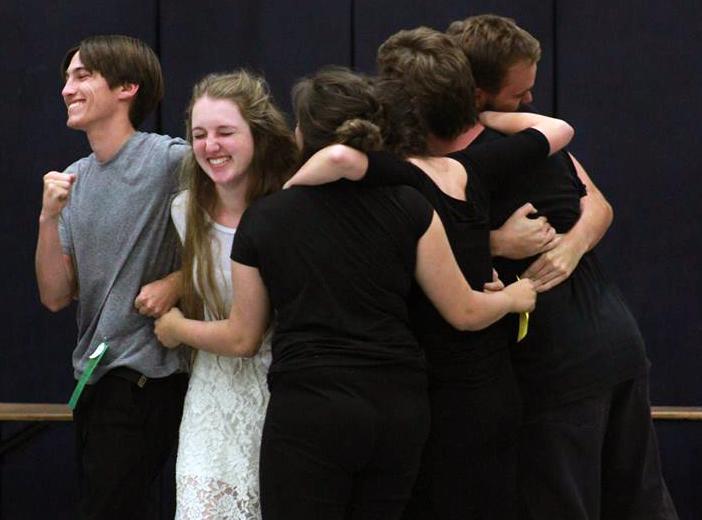 Members from the Hamlet scene that competed at DTASC celebrate as the announcer presents them as one of the top five trophy winners. The group ended the night with third place out of about 40 scenes, and Carlsbad placed a record high in recent years by placing 4th overall as a school among 50 competitors.