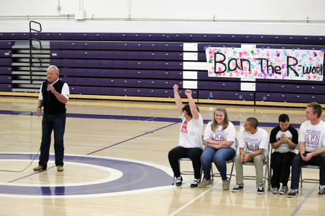 Ex-Padres player Randy Jones spoke at the Ban the R word Assembly held in the old gym on Thursday Apr.24.  Not only did Best Buddies have cool giveaways like a Polaroid Camera, but they also provided everyone with Lolas burritos!