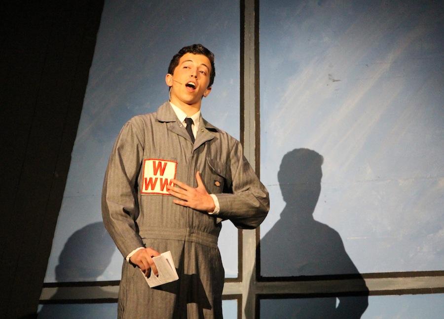 Junior Max DeLoach performs his opening scene in the Spring musical How to Succeed in Business Without Really Trying.  DeLoach was selected as one of the finalists to perform in a regional contest and from there perhaps the chance to compete for the Jimmy Award! in New York.