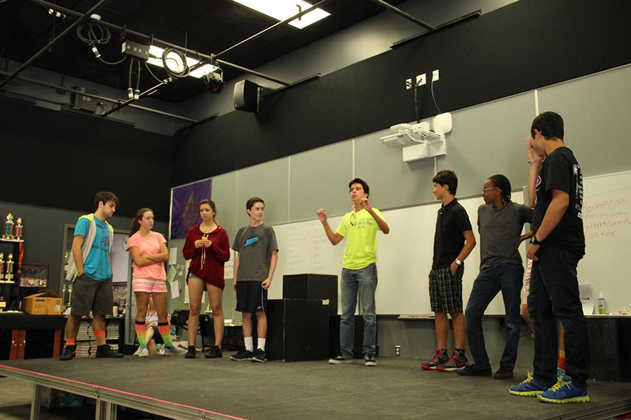 Improv club works on a game where each person must ask another person a question related to a predetermined subject and each person can only answer the question with another question. Improv club plays fun games like this and always has a good time. 