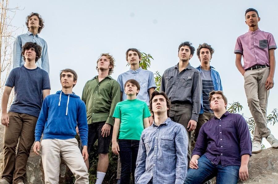 The Cast of Lord of the Flies poses together. The cast consist of 12 actors ranging from ages 10-19.