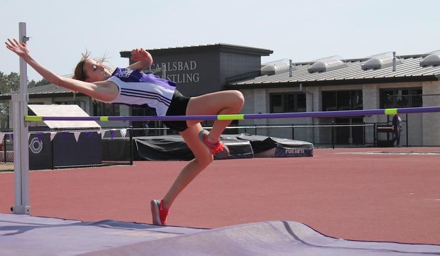 Sophomore Juliana Liebentritt jumps the high  jump, on April 16, 2015. 