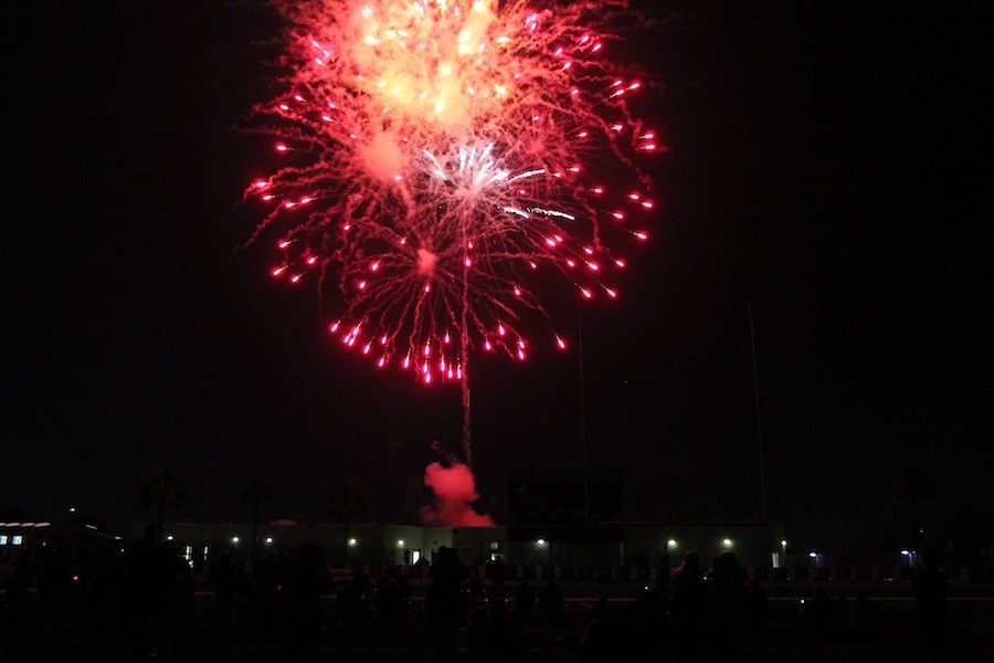 Fireworks explode after the Friday night 2015 Homecoming game. The fireworks helped end the game with a bang. 