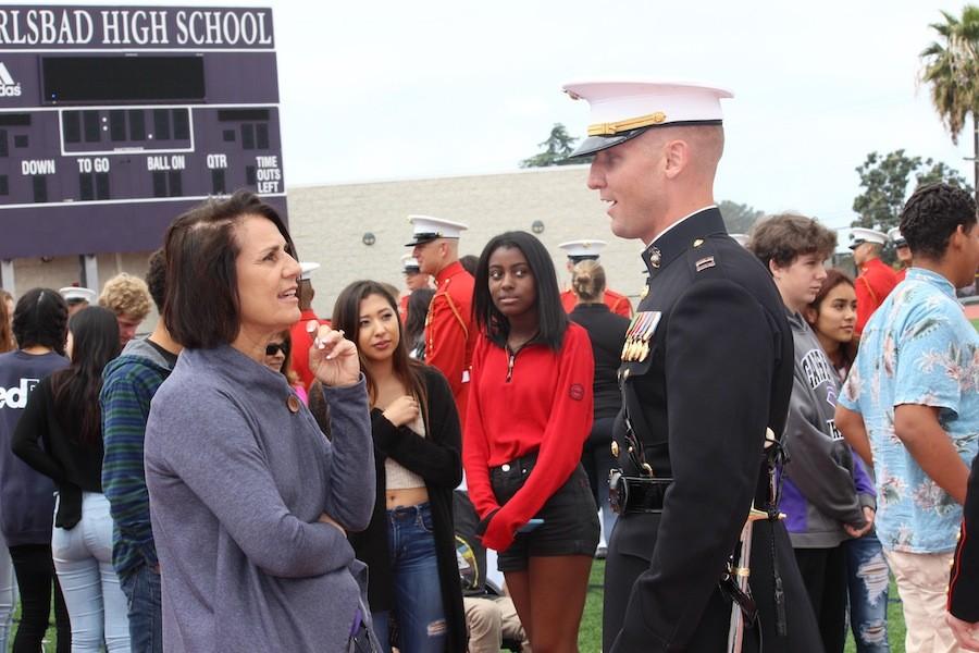 Superintendent Suzette Lovely , along with students got to speak with members  of both the Drum and Bugle Corps and Silent Drill Platoon after the performance. 