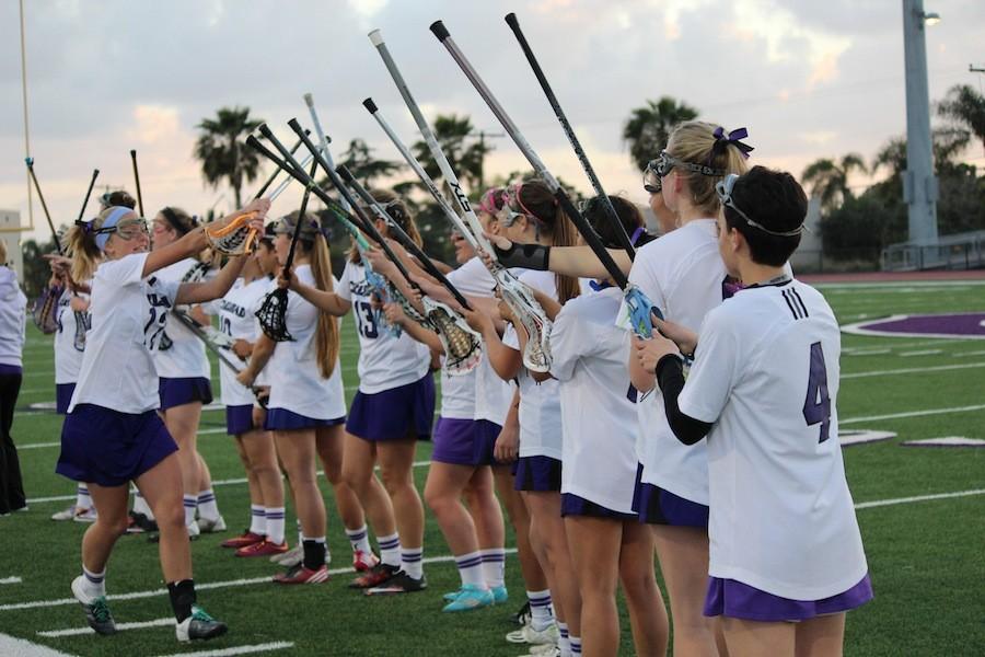 Varsity girl lacrosse play  Westview on Tuesday March 29.  The home game ends in a win for the Lancers, 11-9. 