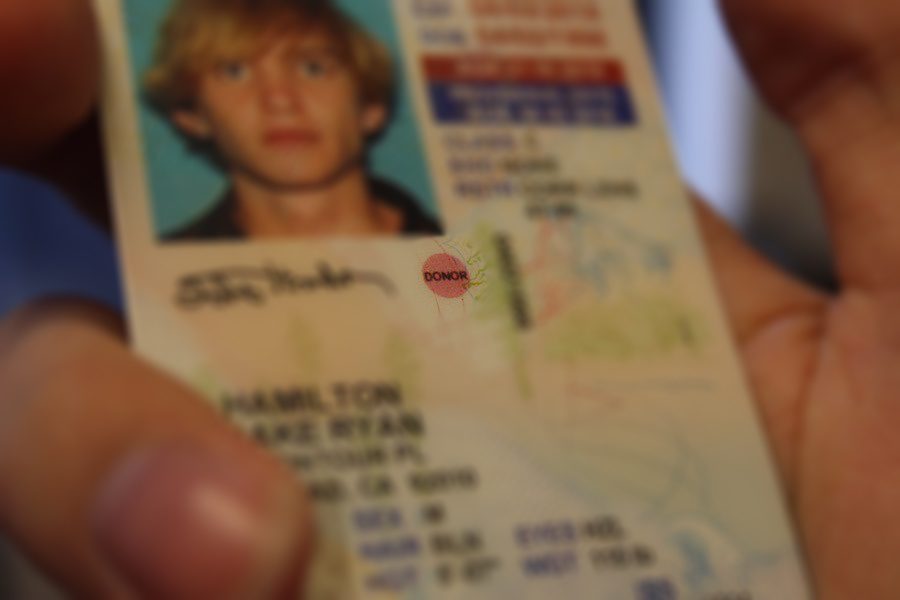 The pink dot commonly seen on California ID cards. 