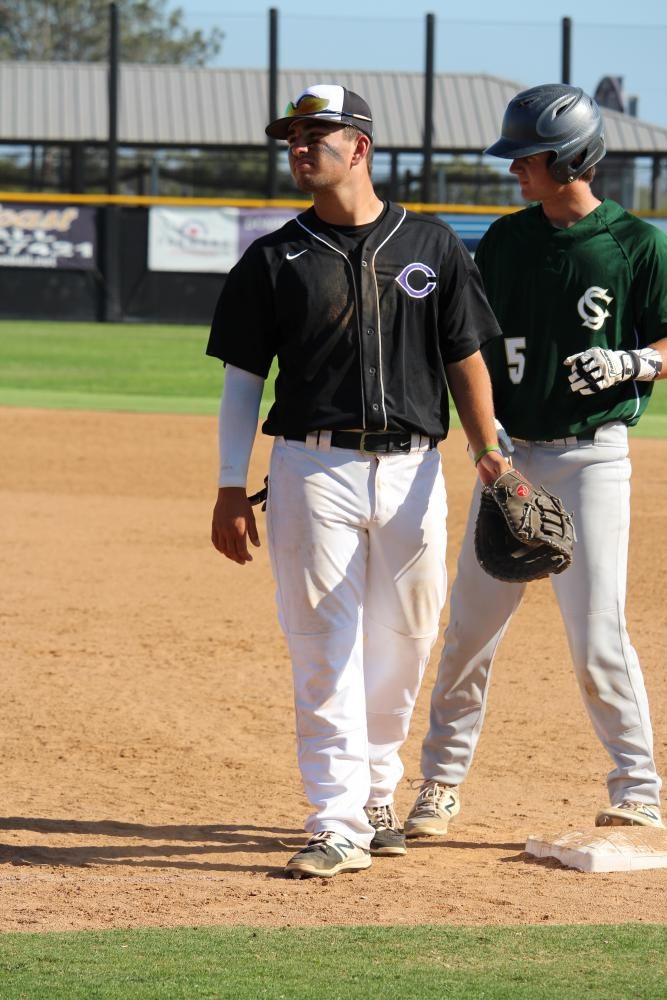 Guarding+the+Sage+Creek+runner+at+first+base%2C+junior+Jake+Larimer+waits+for+a+throw+from+the+pitcher.++Larimer+plays+a+majority+of+the+infield+positions+including+serving+as+a+back+up+pitcher.