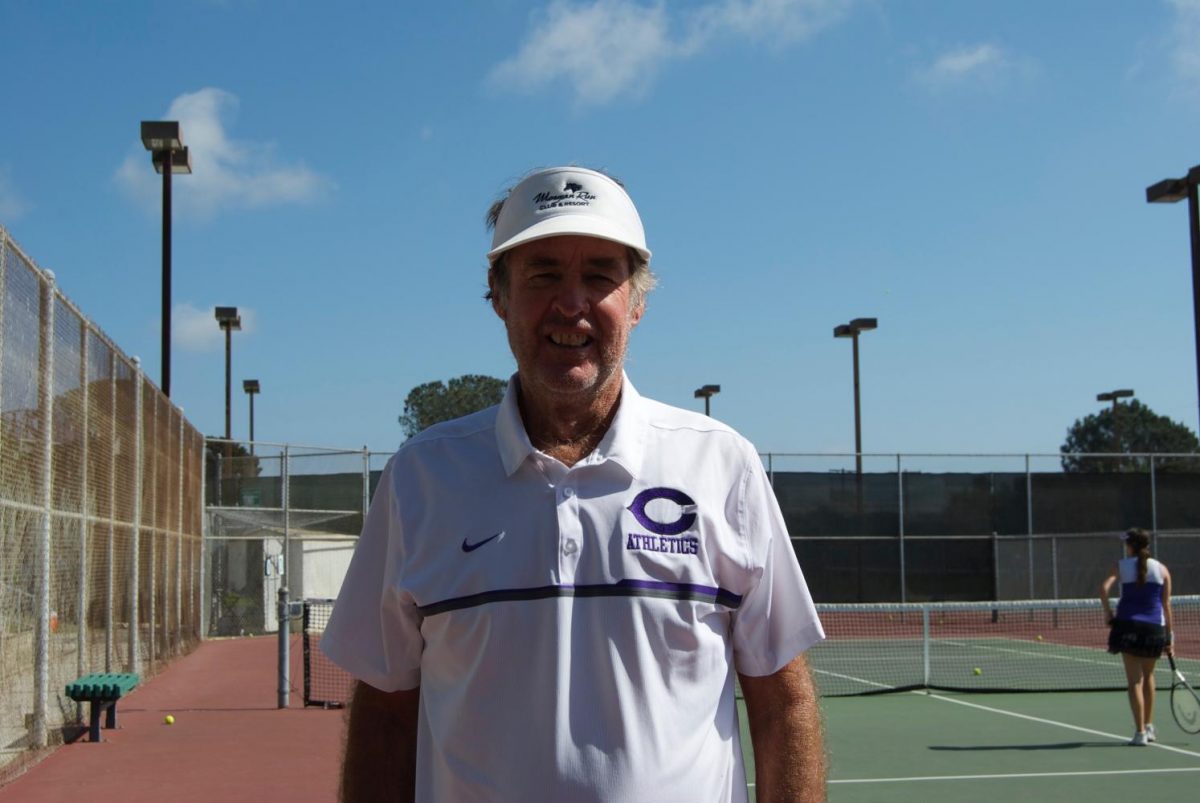 Coach Edward Kardas of the junior varsity tennis team before the match against San Marcos.