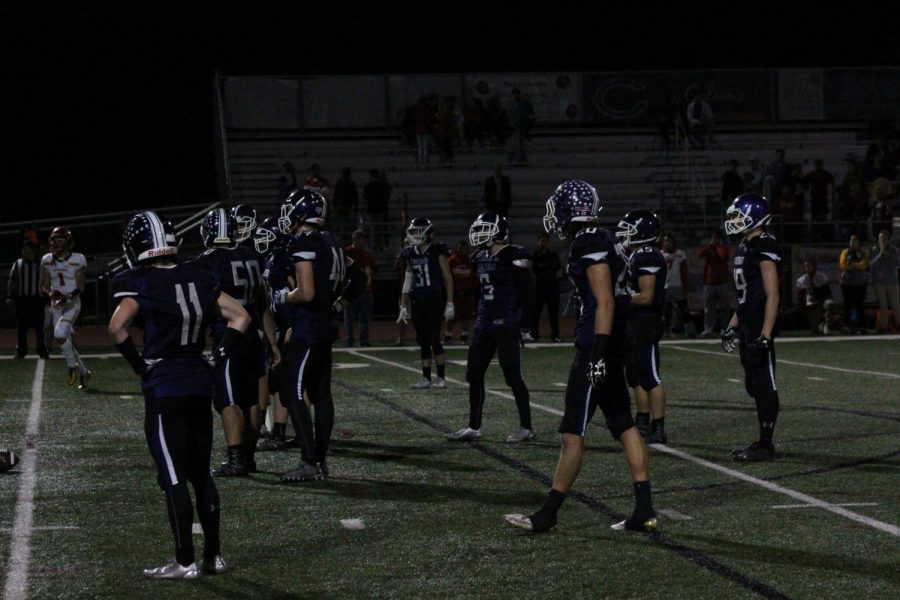 Starting defense prepares for Cathedrals next play. Carlsbad proceeded to hold their 7 point lead the rest of the game.
