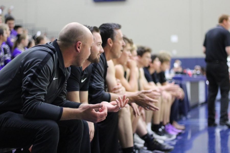 Carlsbad basketball coaches sit down and observe the CIF final game. Carlsbad lost in triple overtime to Mt. Miguel.