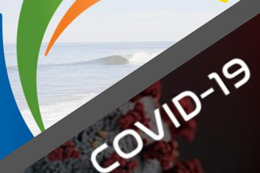 City of Carlsbad emblem (left) pictured with COVID-19 image from cdc.gov