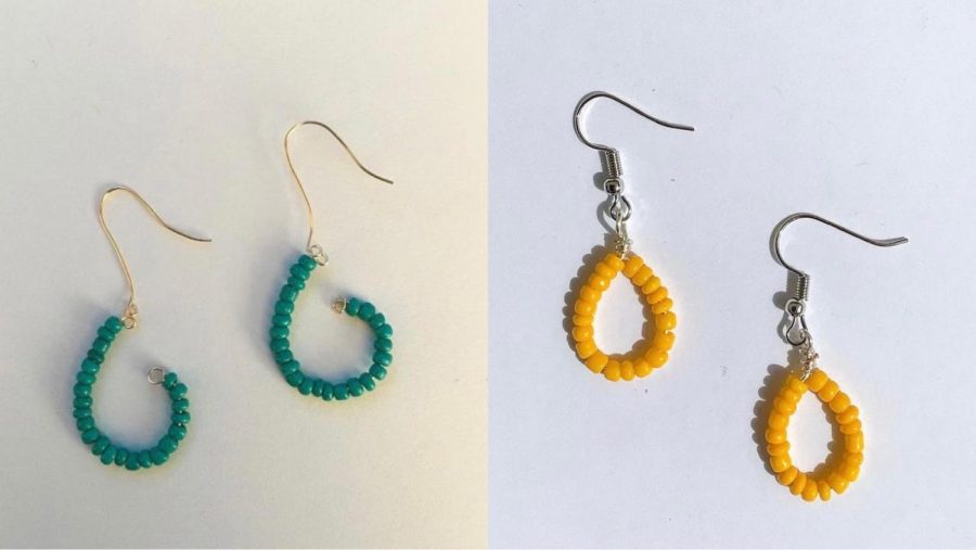 Senior Hannah DeSotos jewelry business sells fish tail dangles (left), beaded hoops (right) and more.