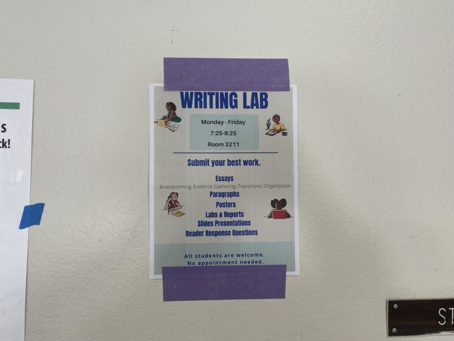 The writing lab poster is put up around the campus consisting of the information for the lab. 