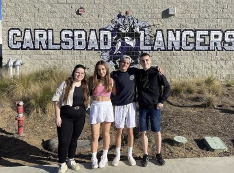 Hosts Aryana Mahasseni and Roan Boruta welcome foreign exchange students Riccarda Pflügl and Simon Schleifer to Carlsbad High.