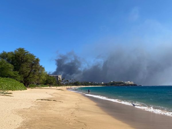 Fires erupts near a Maui beach.