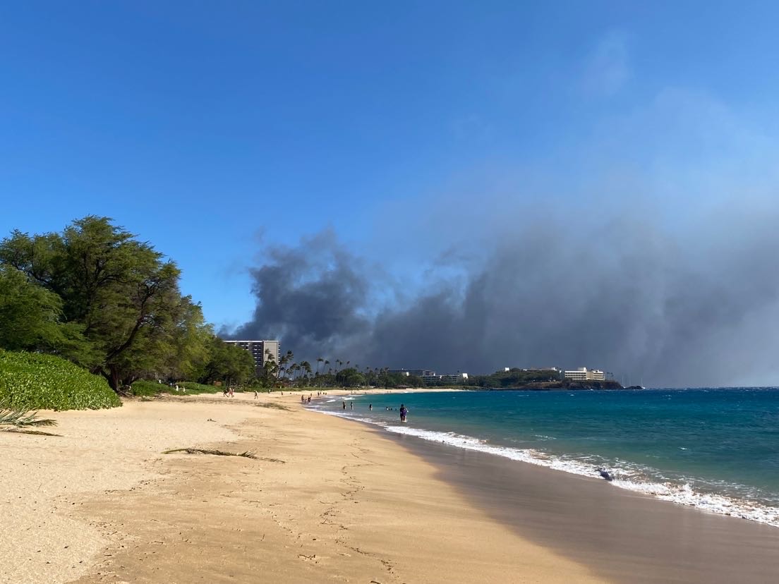 Fires erupts near a Maui beach.