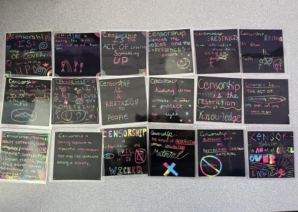 Students in Mrs. Waidelichs English class made signs during their unit on censorship. 