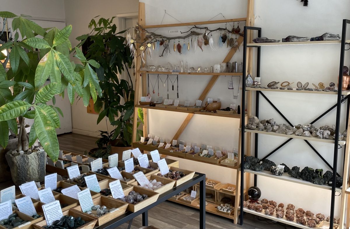 Walking into the shop, handmade dream catchers, crystals and plants are brought to the eye.