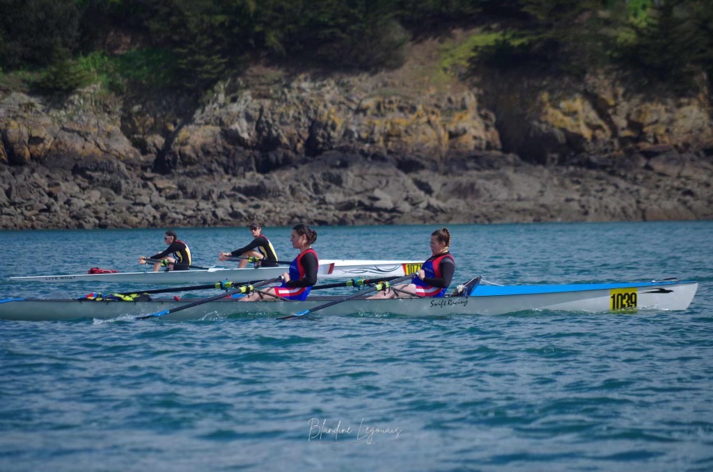 Zaloom races with her partner Morgan Le Moigne in a coastal rowing competition.