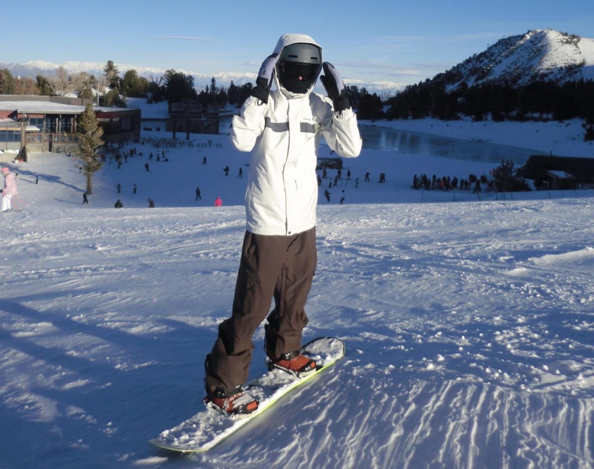 Thorton snowboarding in Mammoth, California, after recovering from his injuries.