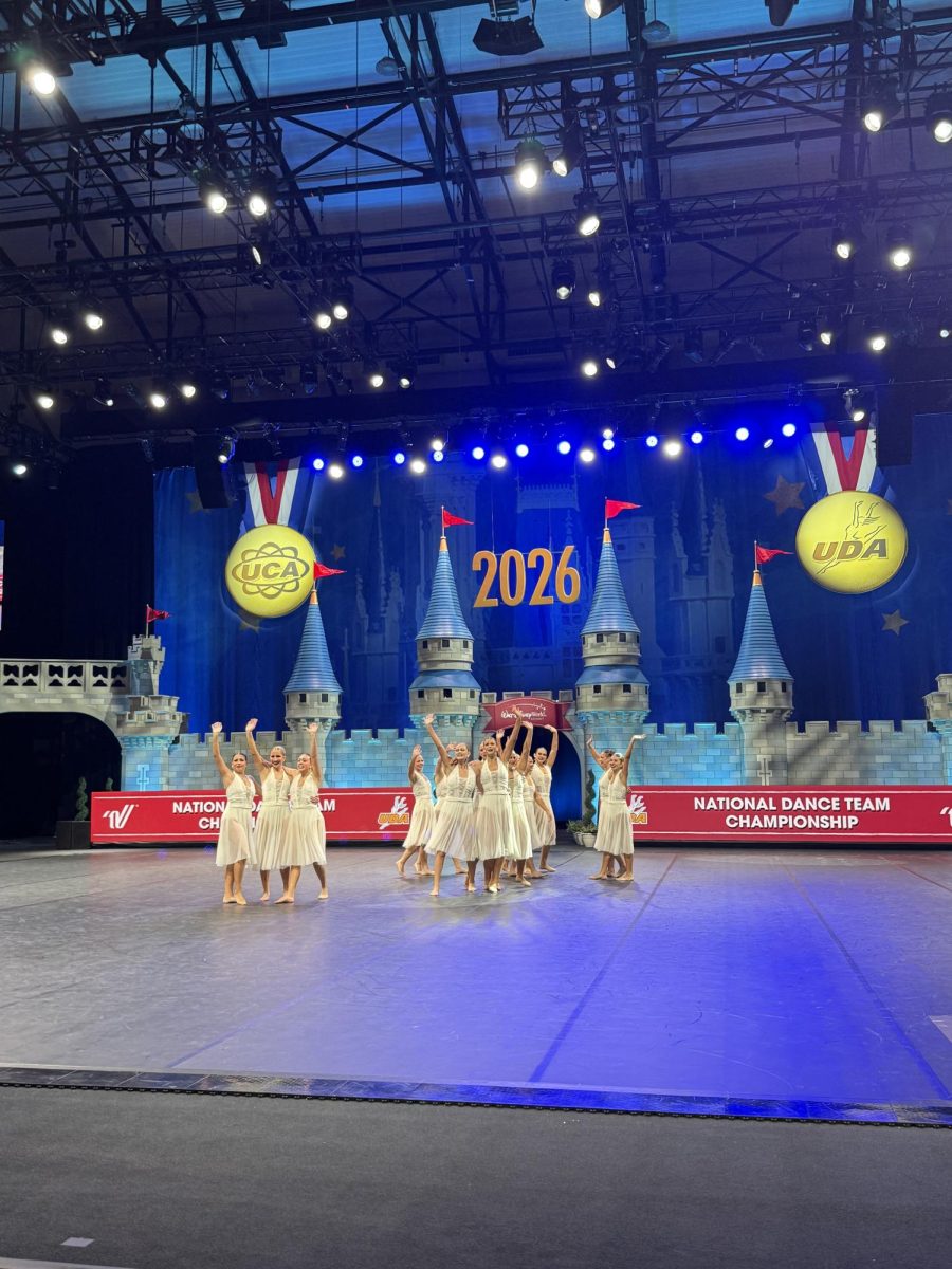 The Lancer Dancers on stage after finishing their jazz performance.