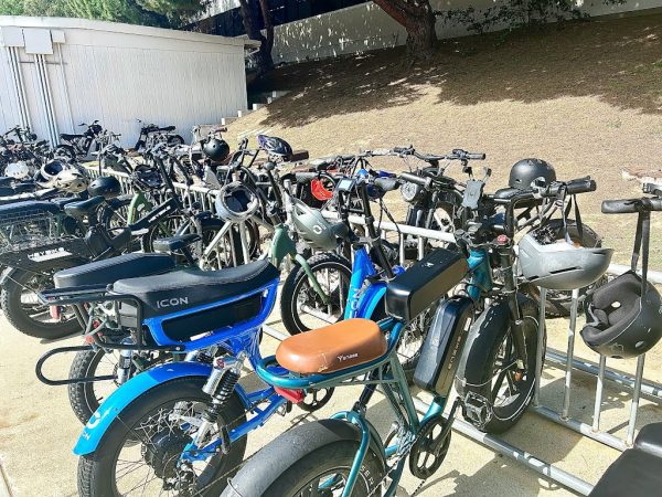 Student e-bikes in the CHS bike rack.