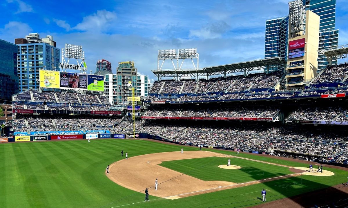 An MLB game with the Colorado Rockies at the San Diego Padres at Petco Park in San Diego, California.